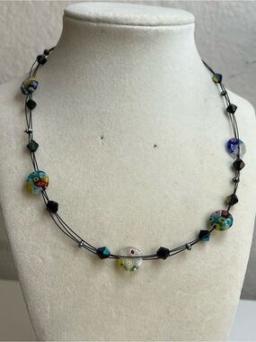 Millefiori beaded collar string necklace 17”